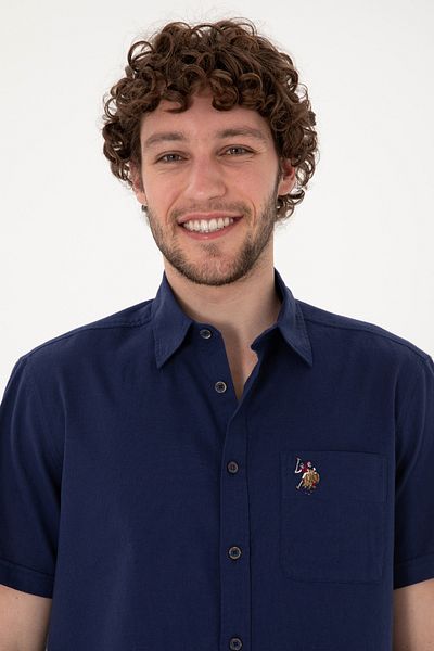 U.S. Polo Assn. Ανδρικό πουκάμισο με κοντό μανίκι Navy Blue 50297896-VR033
