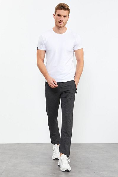 TOMMY LIFE Αντρική φόρμα ανδρικής φόρμας Anthracite Melange με φερμουάρ και λεπτομέρεια κειμένου Standard Fit Classic Leg - 84744