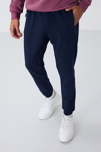 TOMMY LIFE Ανδρικό παντελόνι Jogger Indigo με φερμουάρ και τσέπες, Standard Fit - 84651