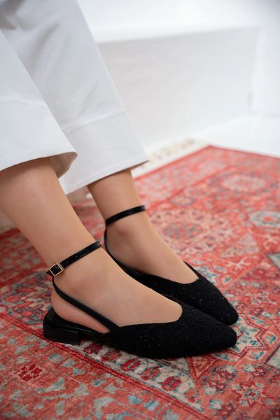 LAMİNTA Balerini de damă Owen Black Tweed cu toc mic