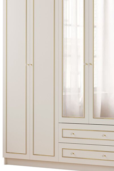 Rabi Gold Country Aynalı 6 Kapak 2 Çekmeceli Gardırop Dolap