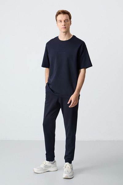 AIR JONES Σετ ανδρικής φόρμας χονδρής μαλακής υφής Navy Blue Oversize - 85261