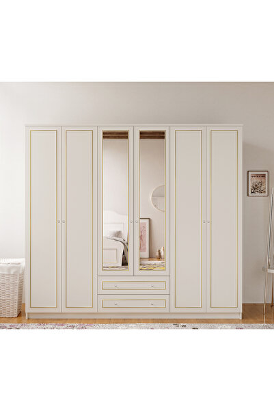 Rabi Gold Country Aynalı 6 Kapak 2 Çekmeceli Gardırop Dolap