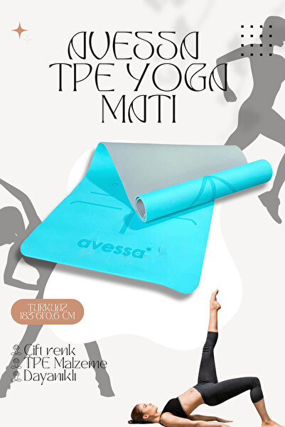 AVESSA TPE-60 Çift (Taraflı) Renk 0,60 mm Turkuaz Yoga Matı – Kaymaz Yüzey, Y...