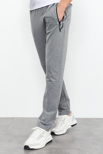 TOMMY LIFE Gri Melange - Pantaloni de trening clasici pentru bărbați cu fermoar și detaliu text - 84744