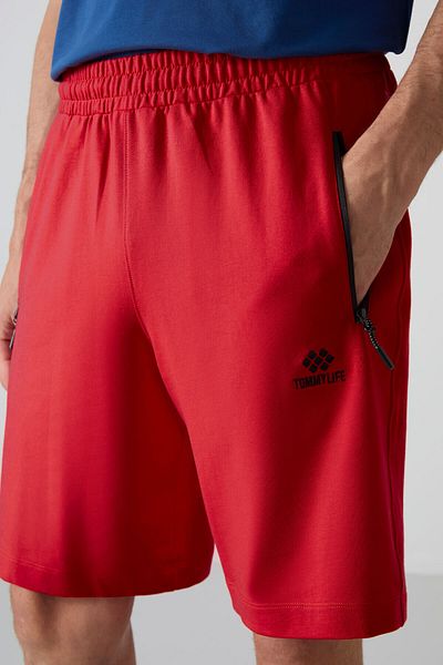 TOMMY LIFE Red Hidden Zipper Back Pocket Lace up Standard Size Men's Shorts - 81136
