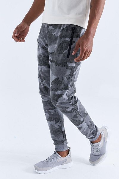 TOMMY LIFE Ανδρικό Jogger Sweatpants - Grey Melange, Camouflage Pattern, Skinny Fit - 84754
