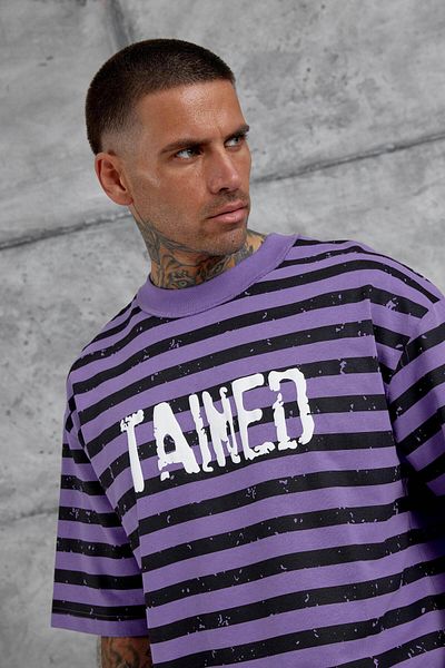 NOMARC Μωβ Tained Baskılı Oversize Tshirt