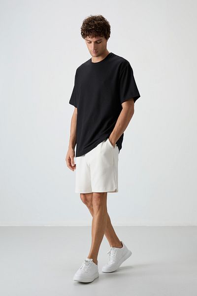 AIR JONES Tricou de bază pentru bărbați, cu suprafață, texturizat, cu interblocare cu vafe negru - 88379