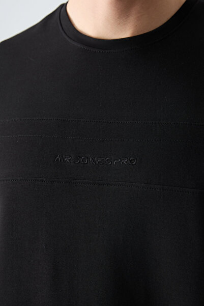 AIR JONES Ανδρική φόρμα αθλητικής φόρμας χοντρή μαλακή υφή, μαύρη βαμβακερή υπερμεγέθη - 85261