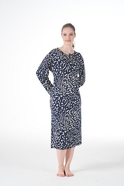 Estiva Women's Summer Patterned Long Sleeve Buttoned Lycra Viscose Casual Dress