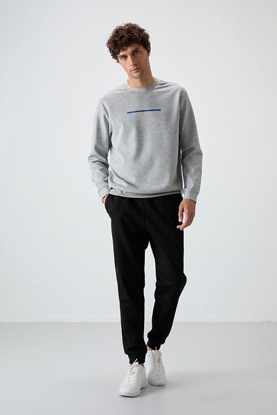 AIR JONES Snow Melange - Μαύρη βαμβακερή χοντρή μαλακή υφή Comfort Fit εμπριμέ ανδρική φόρμα - 85239