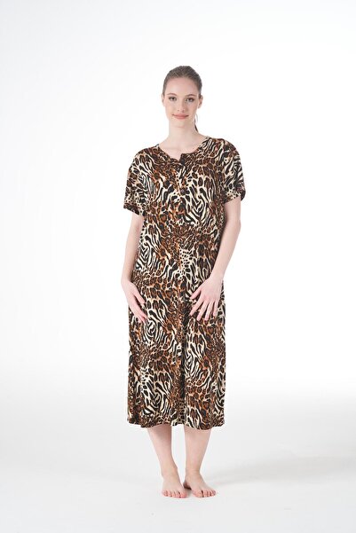 Estiva Γυναικείο φόρεμα με κοντό μανίκι με κουμπιά από βισκόζη λύκρα με καλοκαιρινό σχέδιο