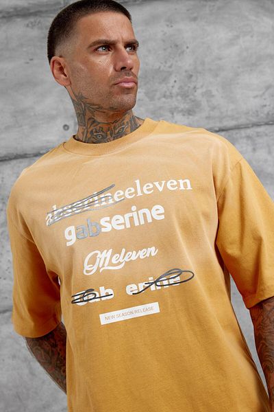 NOMARC Μουσταρδί Gabserine Γραμμένο Oversize Tshirt