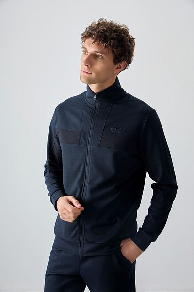 AIR JONES Σετ ανδρικής φόρμας φόρμας Navy Blue Surface Textured Standard Fit Embroidered - 85248
