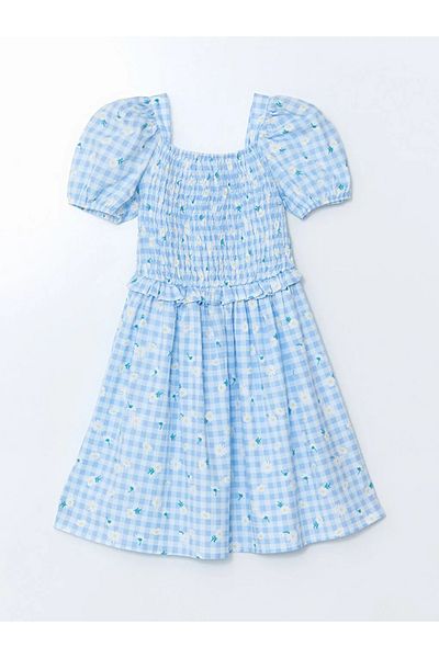 LC Waikiki Rochie pentru fete cu guler pătrat albastru LCW Kids
