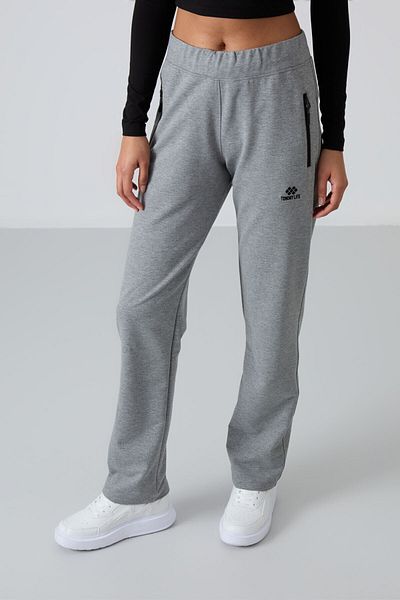 TOMMY LIFE Pantaloni de trening pentru femei, gri Melange, cu buzunar cu fermoar, formă confortabilă, picior clasic - 94195