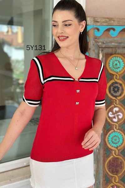 İnce Topuk V-Neck Sailor Model Steel Knitwear 5Y131