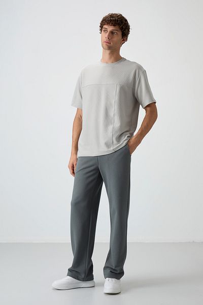 AIR JONES Ανδρικό μπλουζάκι με πέτρινη βάφλα Interlock Surface Texture Oversize Fit Basic - 88380