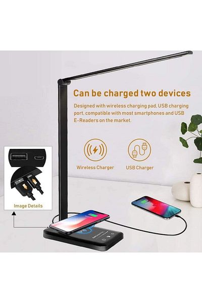 COOYA LED Desk Lamp with Wireless Charger Black 15.6*4.3*7.1inch