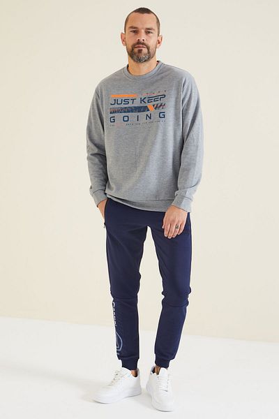 AIR JONES Urien Gray Melange Printed Men's Sweatshirt - 88129