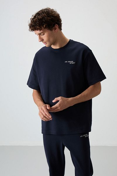 AIR JONES Σετ ανδρικής φόρμας φόρμας μπλέ Navy, βαμβακερή, μαλακή υφή Oversize Fit κεντημένη ανδρική φόρμα - 85252