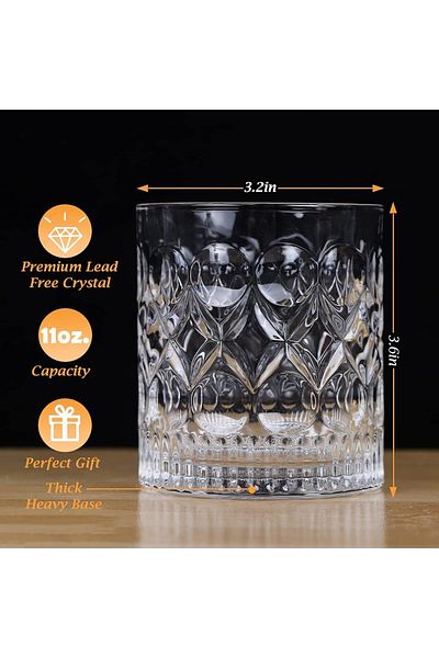 Yenigeldi Vintage Heavy Glass Whiskey/Bourbon Cocktail Glasses Crystal Cut (2 Pcs) Y93