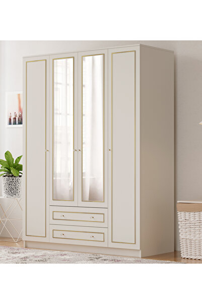 Rabi Gold Country Camlı 4 Kapak 2 Çekmeceli Gardırop