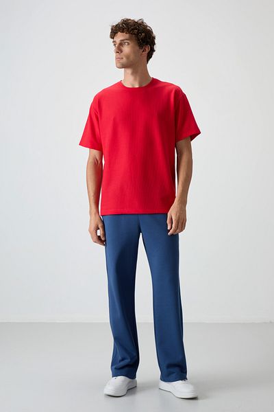 AIR JONES Tricou pentru bărbați, roșu Waffle Interlock Surface, cu textura supradimensionată, de bază - 88379