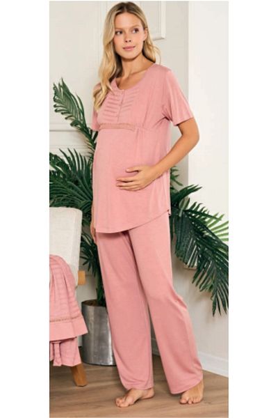 Feyza Pijama Feyza Cotton Dressing Gown 3 Piece Maternity Maternity Pajama Set