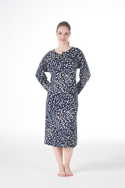 Estiva Γυναικείο φόρεμα με μακρυμάνικο μοτίβο με κουμπιά από λύκρα βισκόζης casual