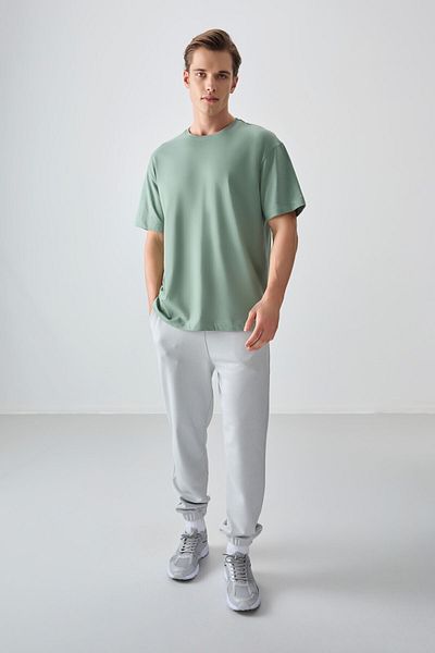 AIR JONES Ανδρικό μπλουζάκι ανοιχτό πράσινο Oversize - 100% βαμβάκι, χοντρή απαλή υφή - 88353