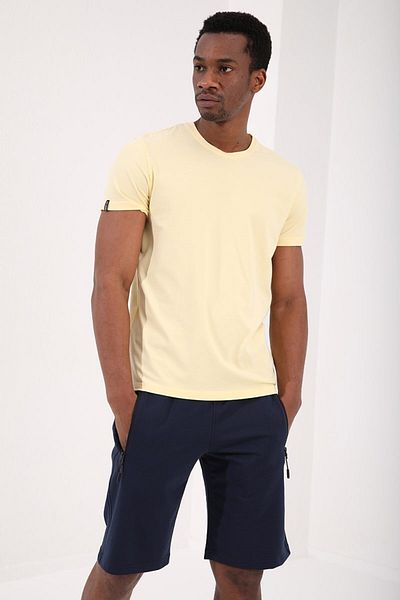 TOMMY LIFE Pantaloni scurți indigo pentru bărbați - cu fermoar și detaliu text, croială standard - 81141