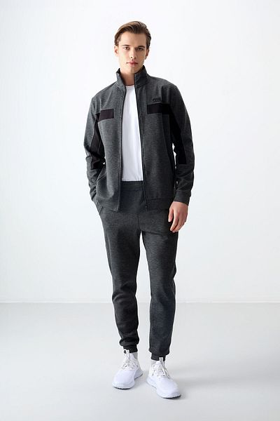 AIR JONES Anthracite Melange Surface Textured Standard Fit Embroidered Set ανδρικές φόρμες - 85248