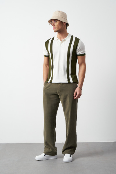 Mesfeno Ανδρικό μπλουζάκι πλεκτό με ριγέ υπερμεγέθη γιακά πόλο