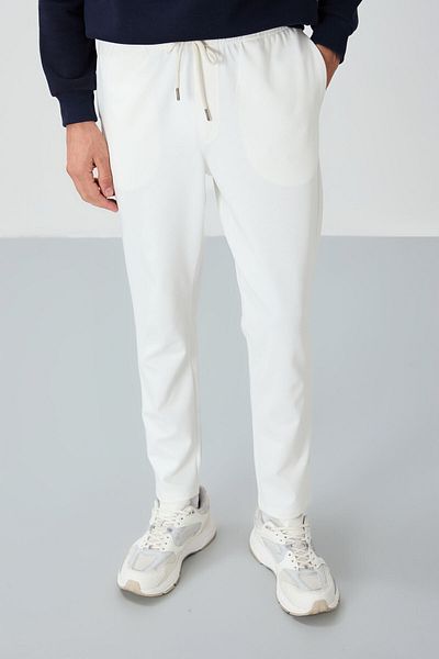 AIR JONES Ανδρικό παντελόνι φόρμας Ecru Surface Textured Standard Fit - 82155