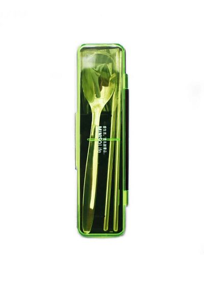 Miniso Stainless Steel Spoon and Chopsticks Set - Green