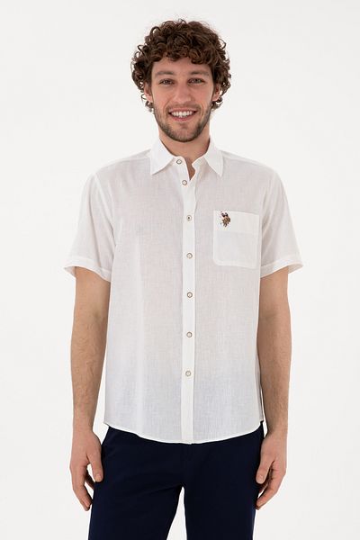U.S. Polo Assn. Ανδρικό λευκό κοντομάνικο πουκάμισο 50297896 -VR013