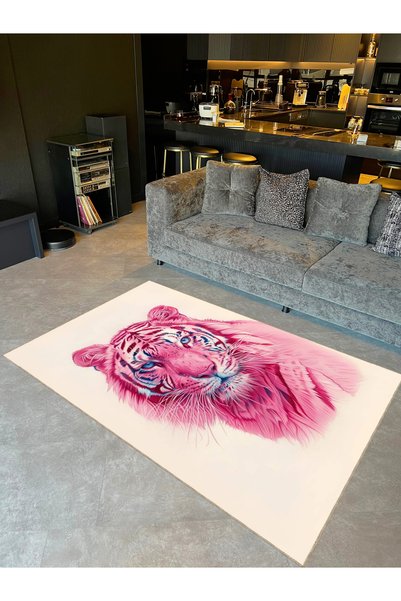 Rugs Modern Halı Pearl Collection Blue Eyed Pink Tiger Patterned Woven Base M...