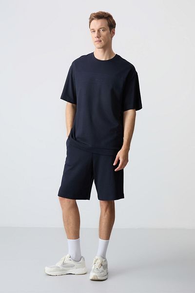 AIR JONES Ανδρικό σορτς με χοντρή απαλή υφή Navy Blue - Comfort Fit Basic - 85257