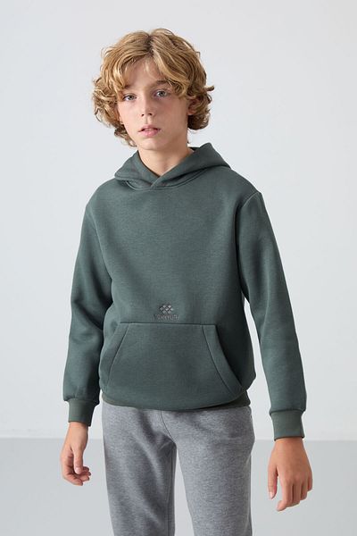 TOMMY LIFE Φούτερ για αγόρι με χοντρή υφή από βαμβακερό χακί με μαλακή υφή