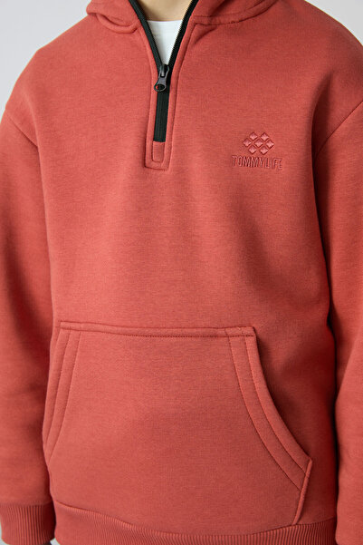 TOMMY LIFE Hanorac pentru băieți - bumbac gresie, grămadă groasă în interior, textura moale, brodat, potrivire standard - 11244