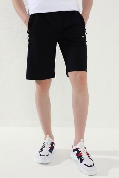 TOMMY LIFE Pantaloni scurți de bază pentru bărbați, albastru bleumarin, cu șireturi, buzunar cu fermoar - 81167
