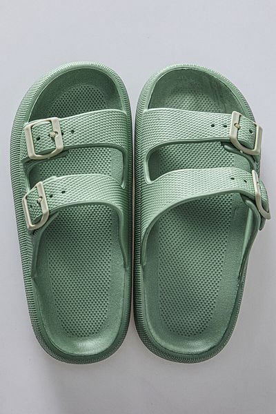TOMMY LIFE High Sole Mint Green Double Buckle Men's Slippers -89302