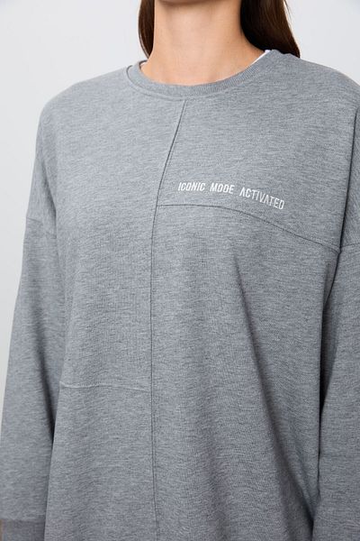 TOMMY LIFE Gray Melange Oversize Cotton Sweatshirt - Thick Smooth, O-Neck - 97288