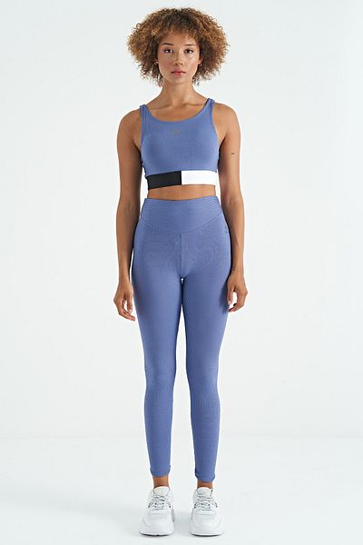 TOMMY LIFE Bustieră pentru damă, cu culoarea liliac, cu logo-ul blocat, slim-fit cu nervuri - 97275