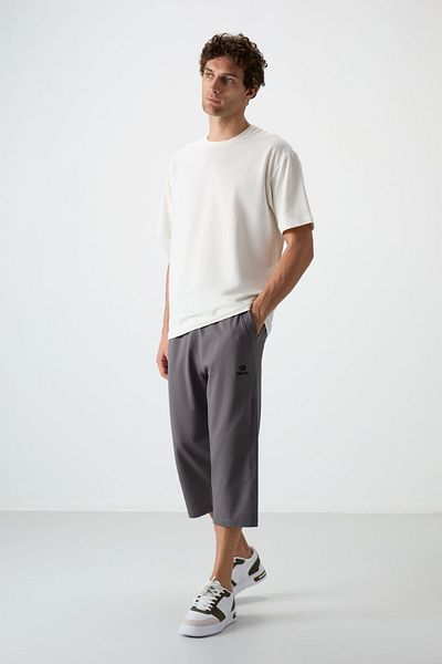 TOMMY LIFE Dark Gray Cotton Soft Textured Standard Fit Embroidered Men's Capri - 83102