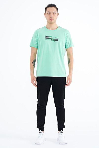 TOMMY LIFE Ανδρικό μπλουζάκι Water Green Written Figure Printed Standard Mold - 88215