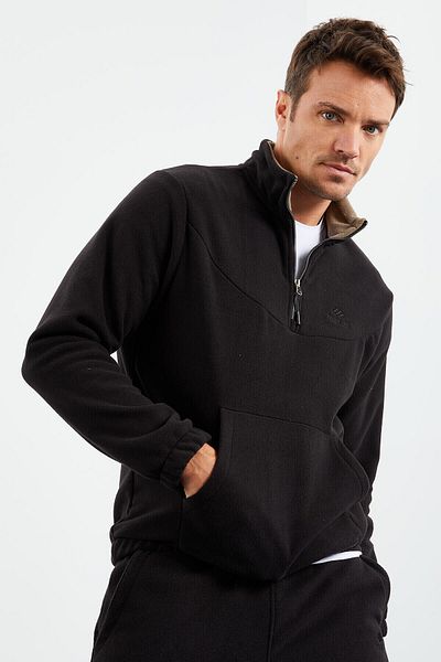TOMMY LIFE Ανδρικό σετ φόρμας Fleece Μαύρο γιακά και ελαστικό πόδι - 85159