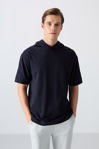TOMMY LIFE Ανδρικό μπλουζάκι Navy Blue, χοντρή απαλή υφή, Oversize Fit Basic - 88352